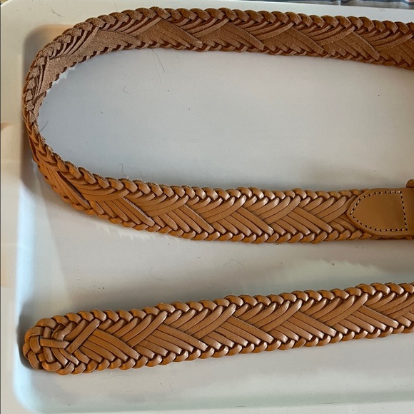 Braided Tan Leather Belt with Gold Buckle - Picture 4 of 4